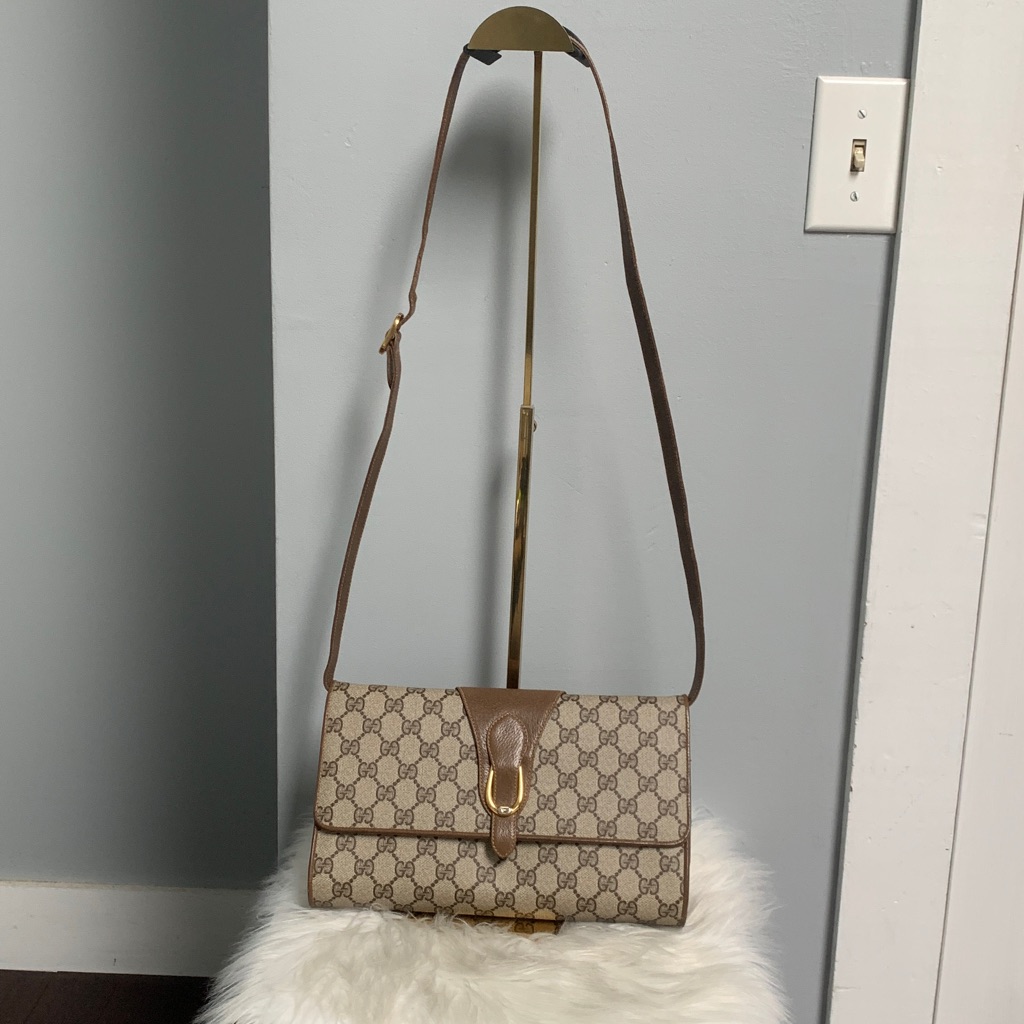 Authentic Vintage Gucci Brown Signature Crossbody, Shoulder Bag, And Cluch